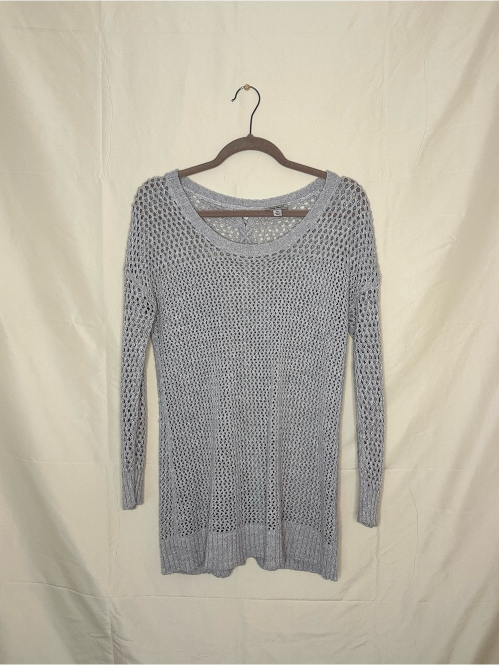 Lucky Brand Lace-Up Back Open Knit Pullover Sweater Beige Medium